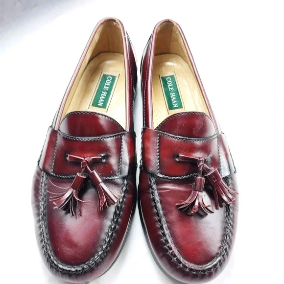 Cole Haan Mens Mahogany Brown Leather Slip-On Tassel Loafer 8.5 - Picture 1 of 14